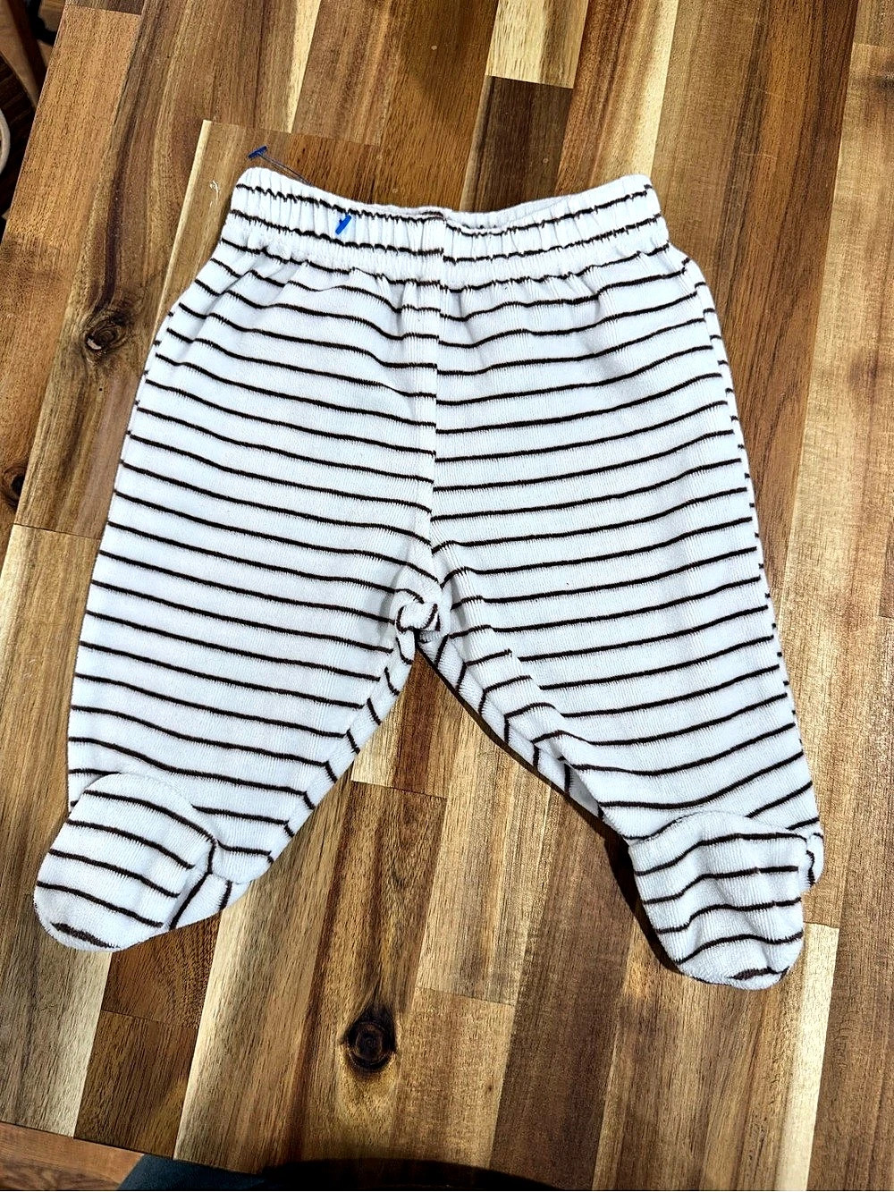U.S. Polo Assn. Striped Footie Pants in White & Brown Baby 0-3M Like New